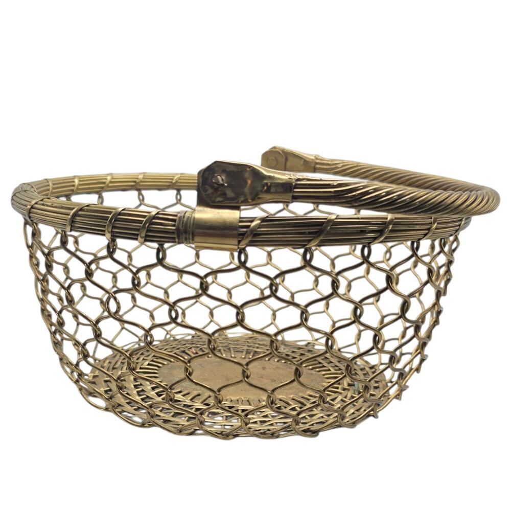 Vintage Hampton Brass Wire Basket 8.5” Woven Honeycomb Bowl Made in India – MCM